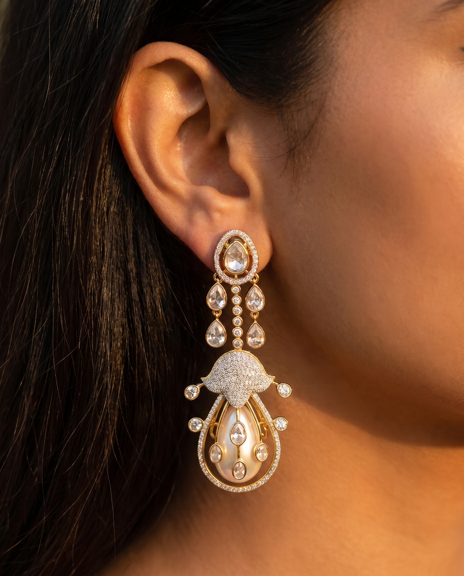 Pearl Moissanite Chandelier Earrings