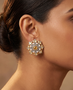 Moissanite Pearl Mandala Studs