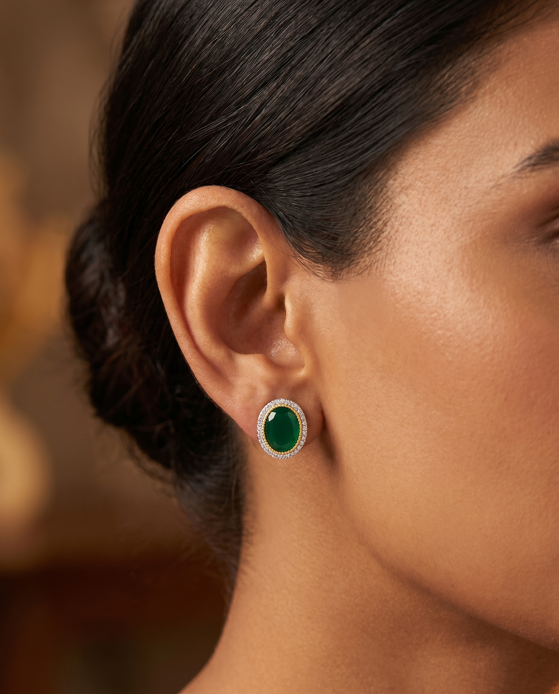 Oval Green Stone Moissanite Studs