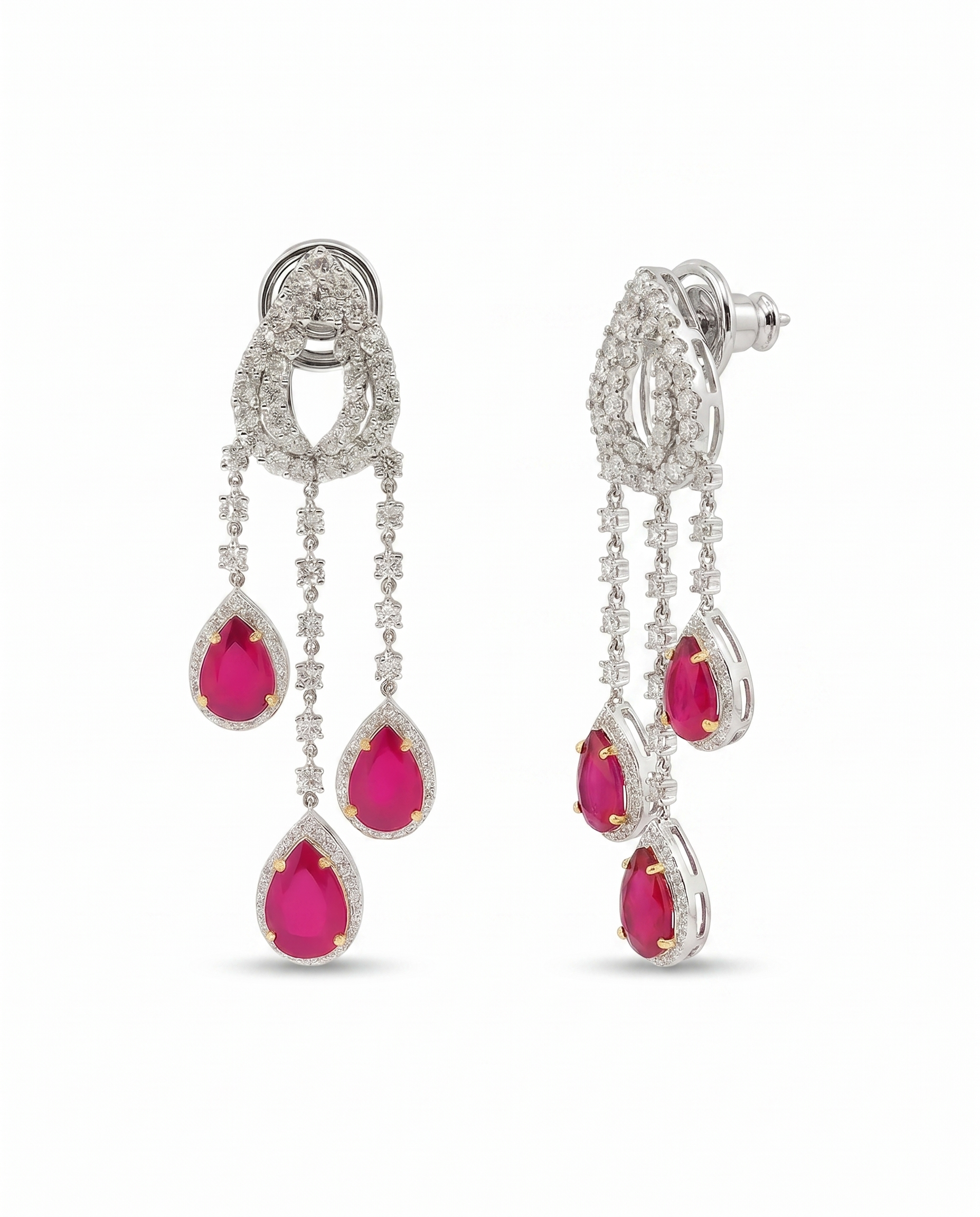 Ruby Teardrop Triple Chandelier Earrings