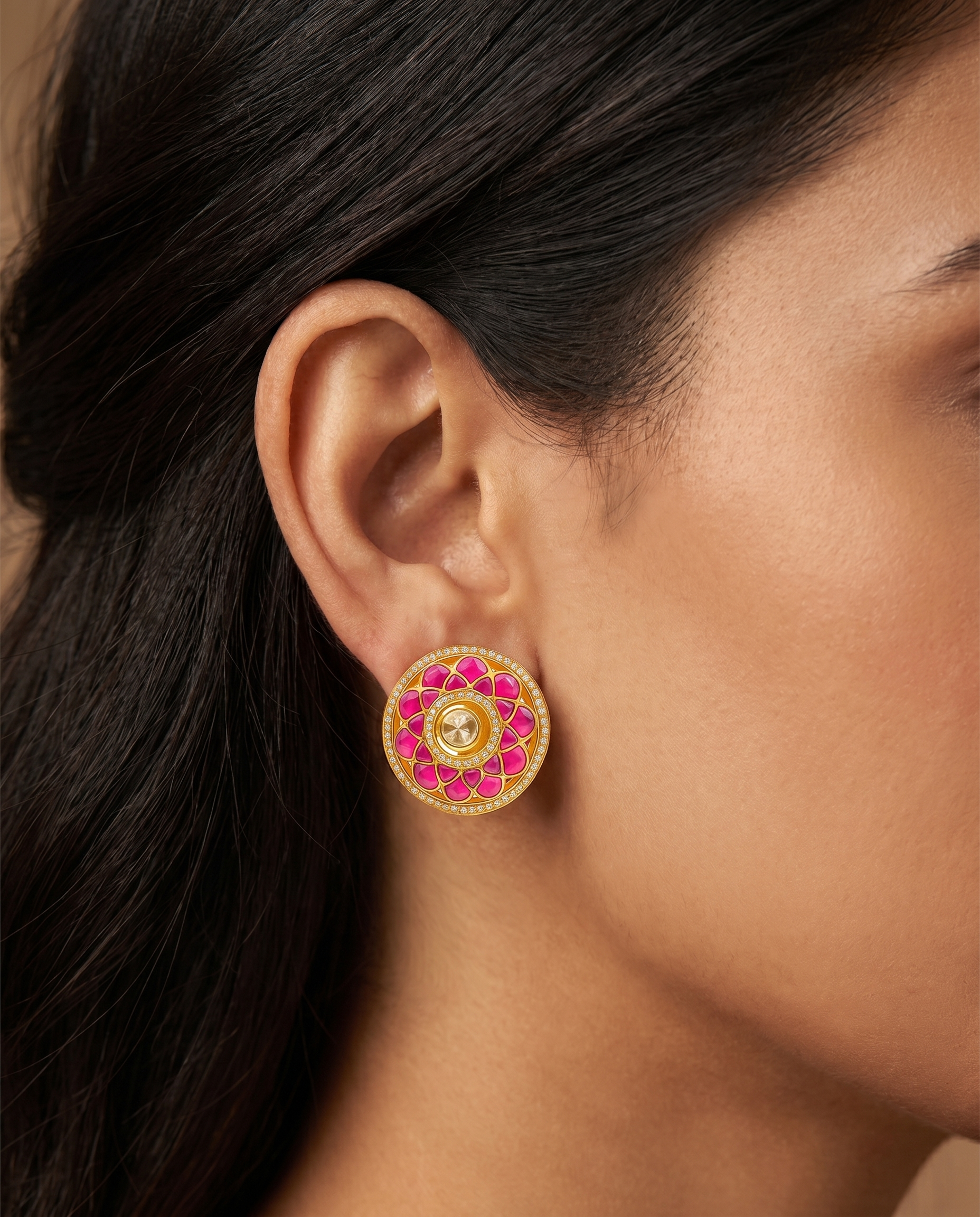 Ruby Moissanite Lotus Earrings