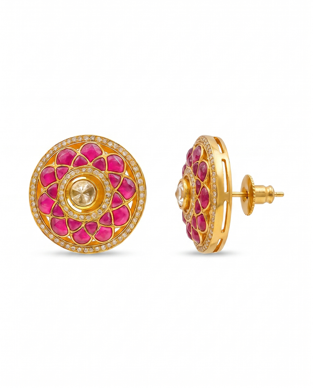Ruby Moissanite Lotus Earrings