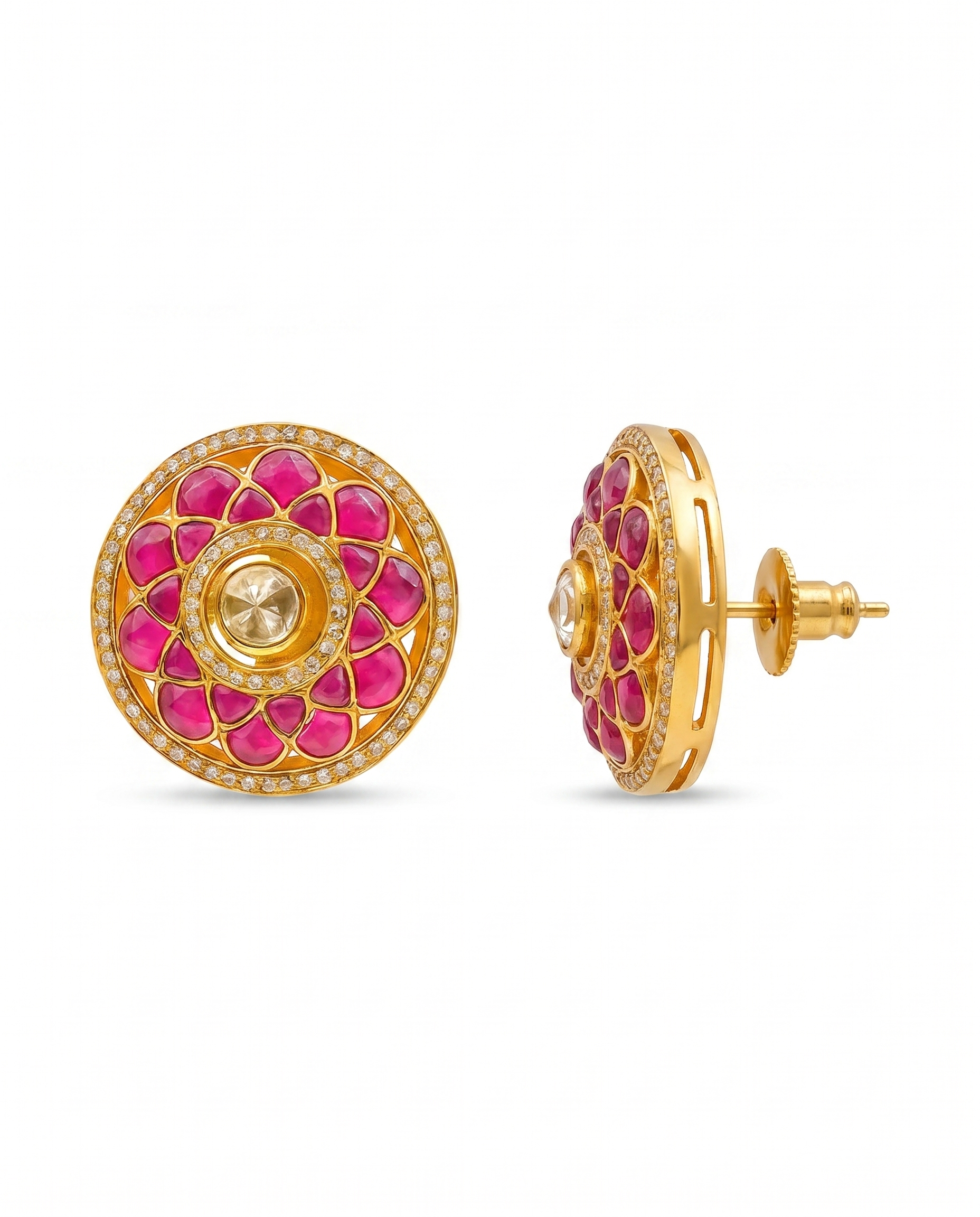 Ruby Moissanite Lotus Earrings