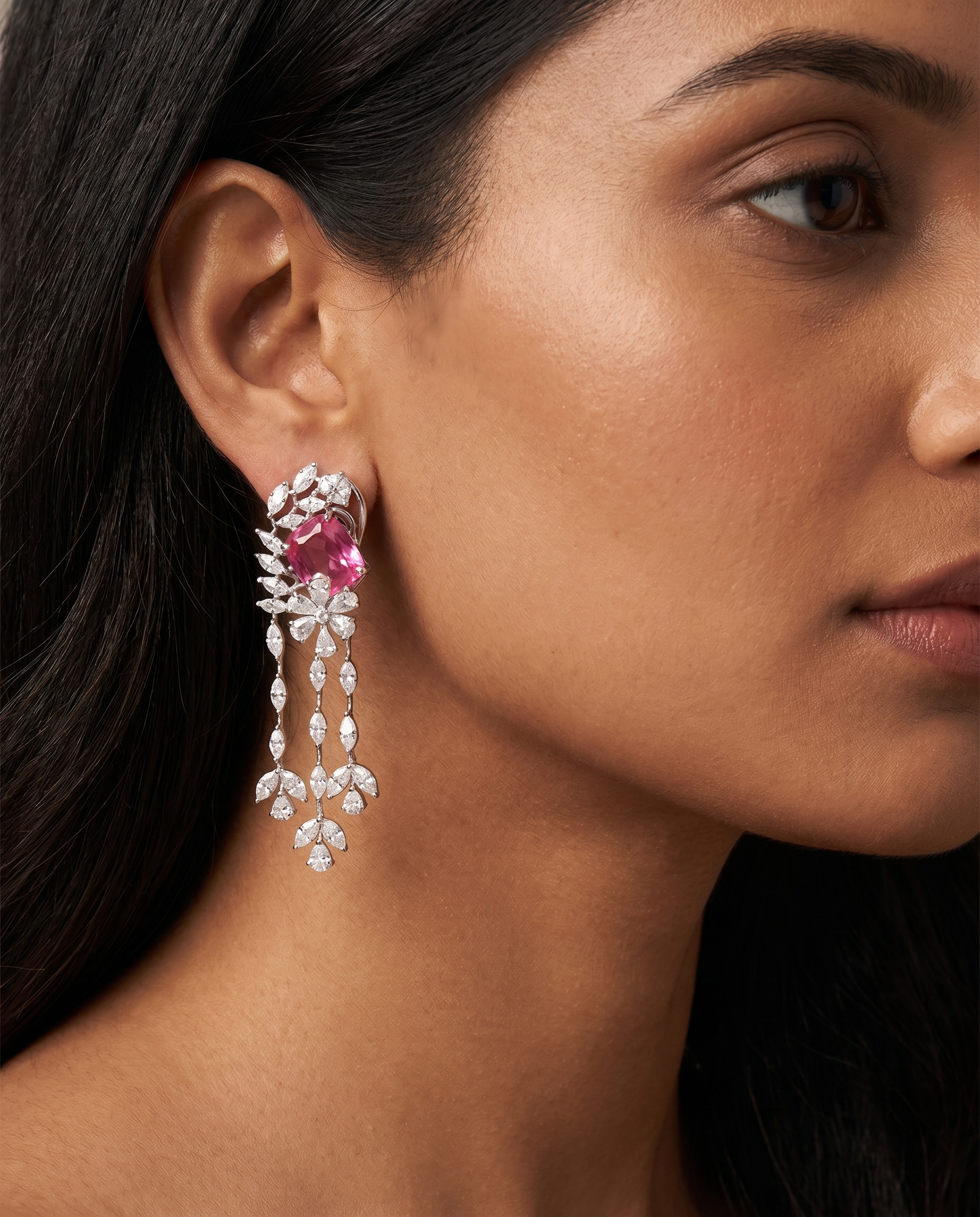 Pink Stone Moissanite Earrings