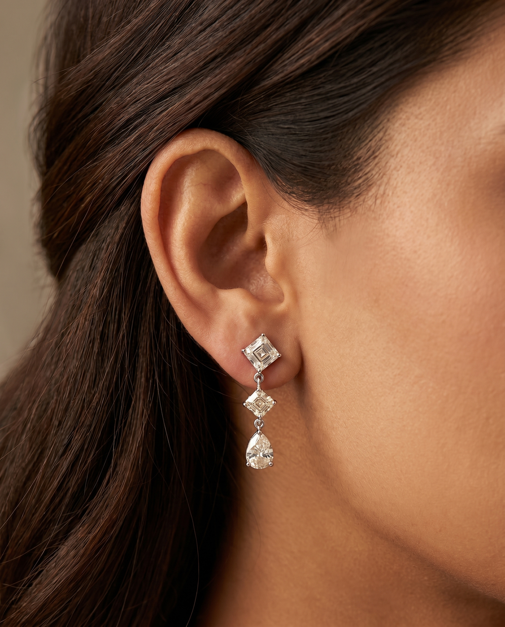 Triple Stone Linear Drop Earrings