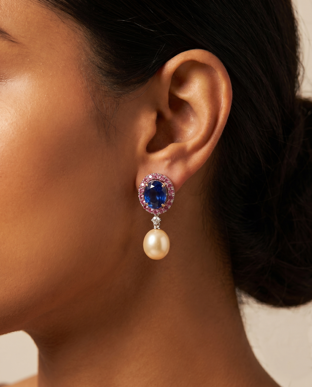 Sapphire Halo Pearl Drops
