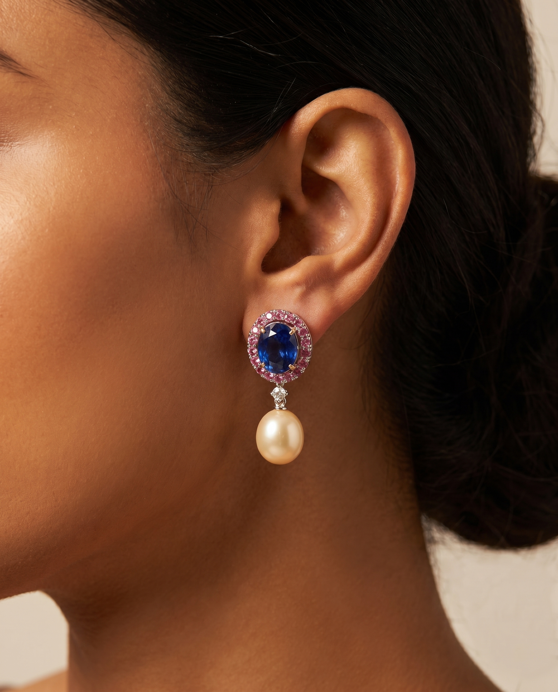 Sapphire Halo Pearl Drops