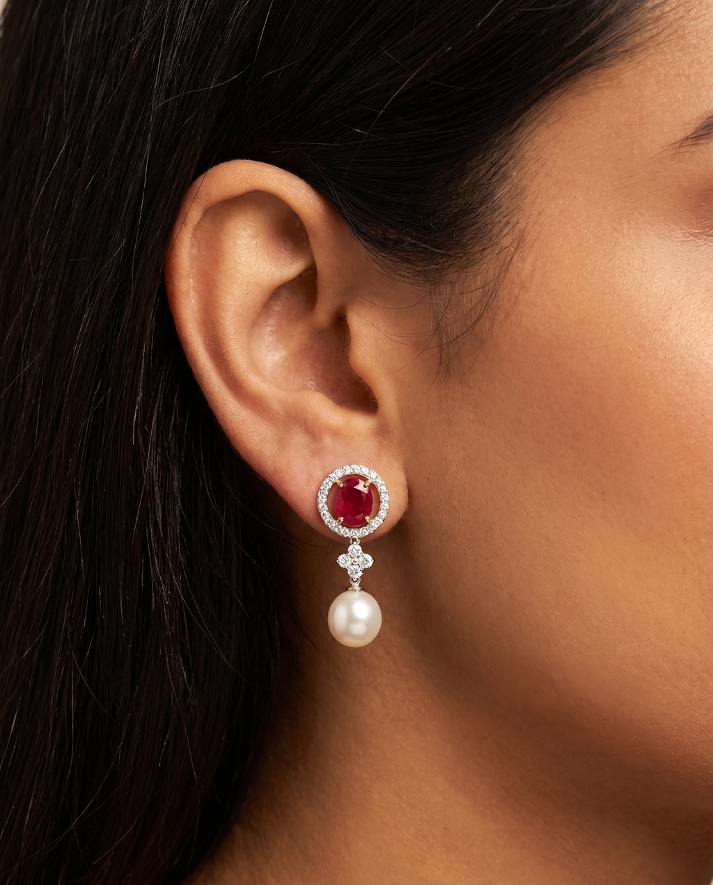 Ruby Crystal Pearl Chandelier Drops