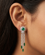 Emerald Baguette Crystal Fringe Earrings