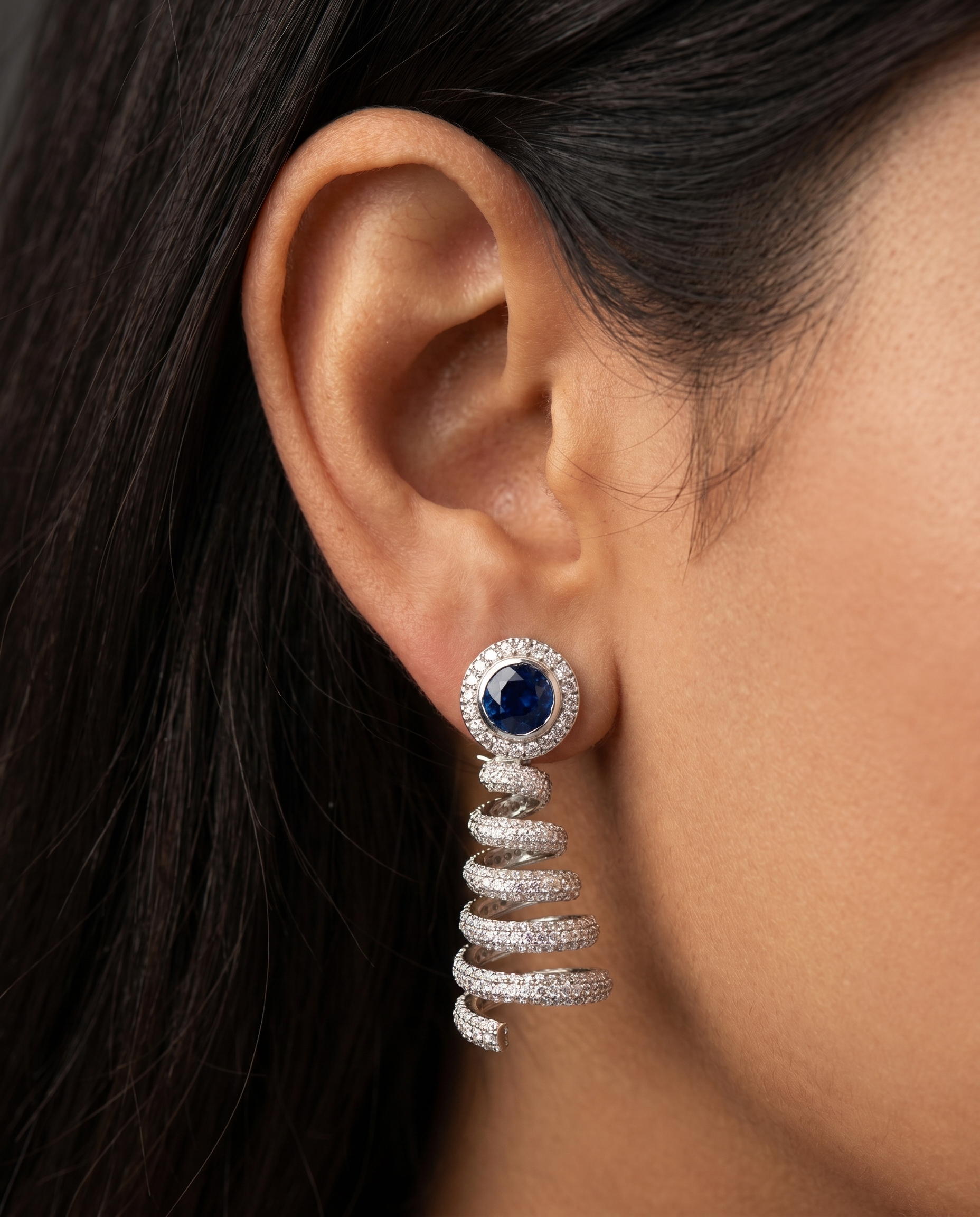 Sapphire Moissanite Spiral Earring