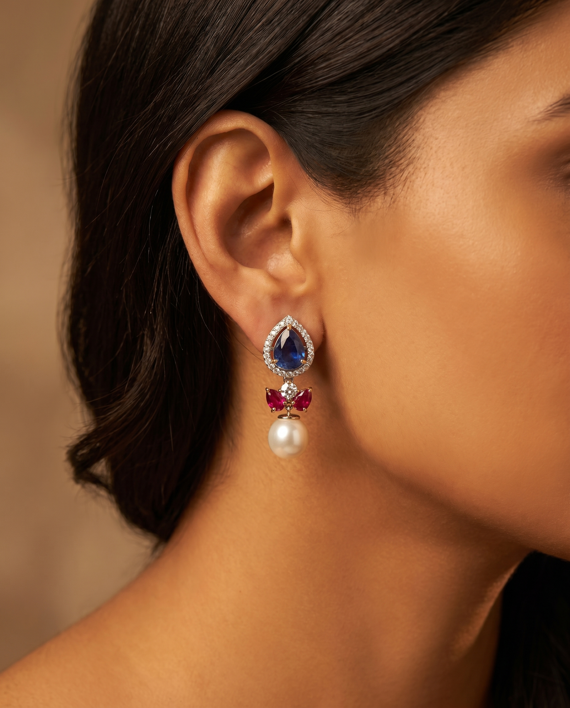 Sapphire Ruby Pearl Linear Drops
