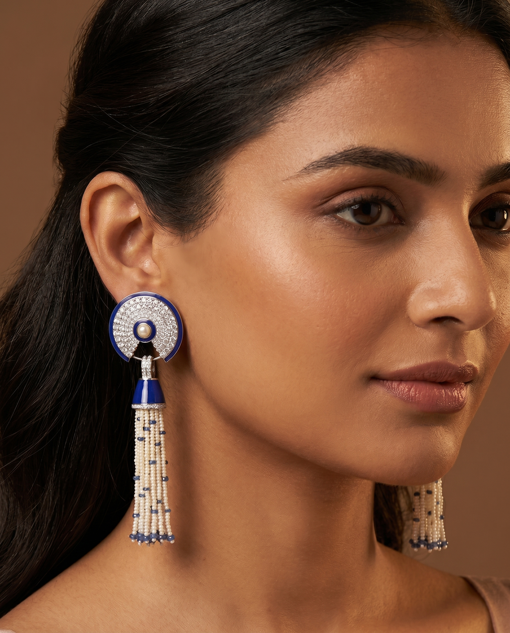 Lapis Enamel Pearl Tassel