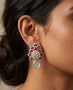 Ruby Crystal Aqua Briolette Drop Earrings