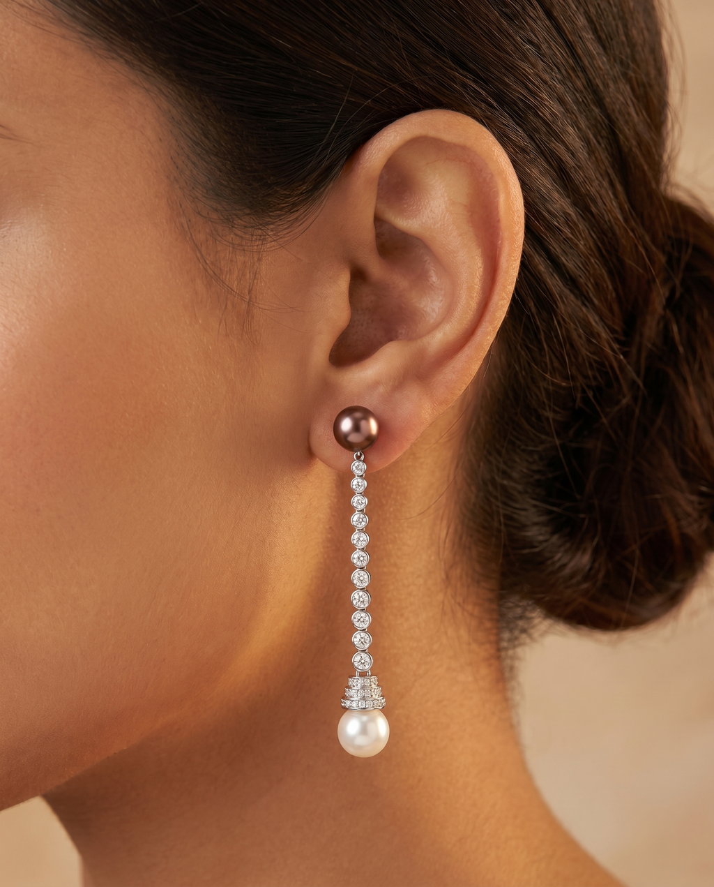 Dual Pearl Crystal Drop Earrings