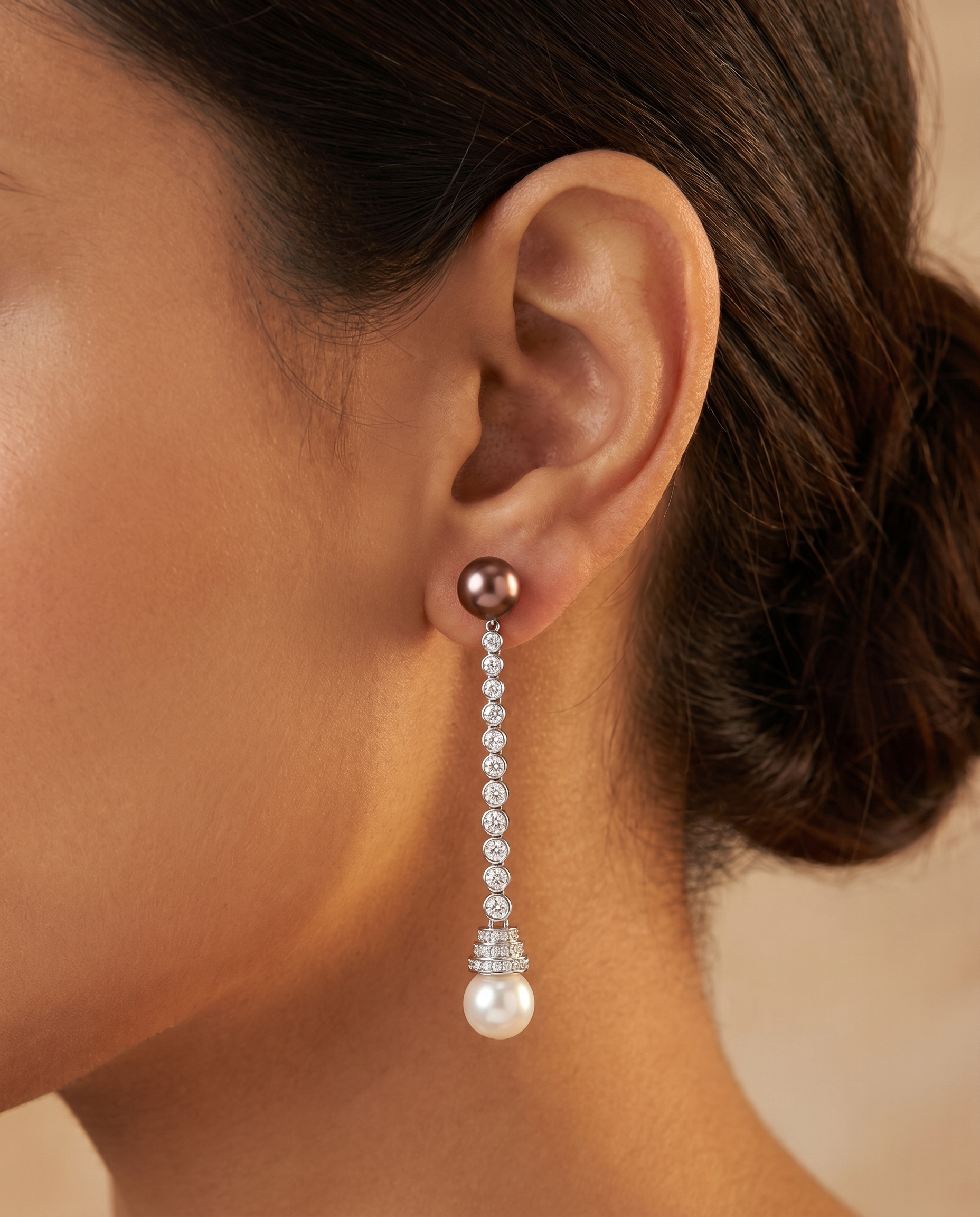 Dual Pearl Crystal Drop Earrings