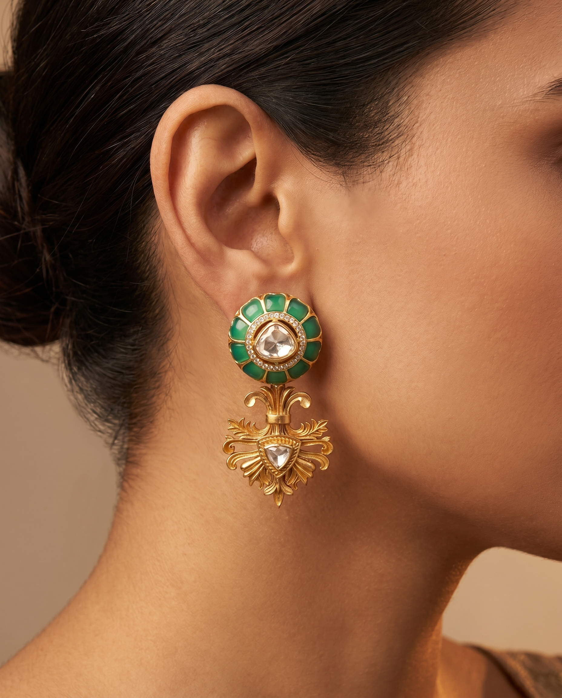 Green Enamel Jhumki Earrings