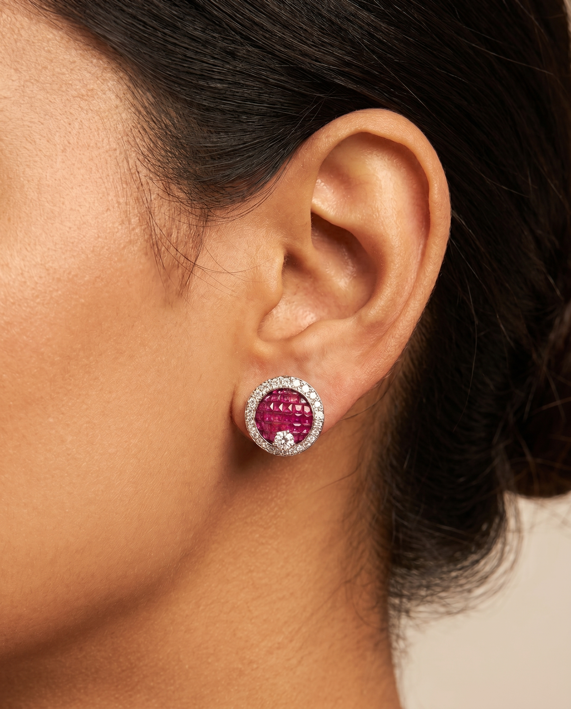Ruby Halo Circle Studs