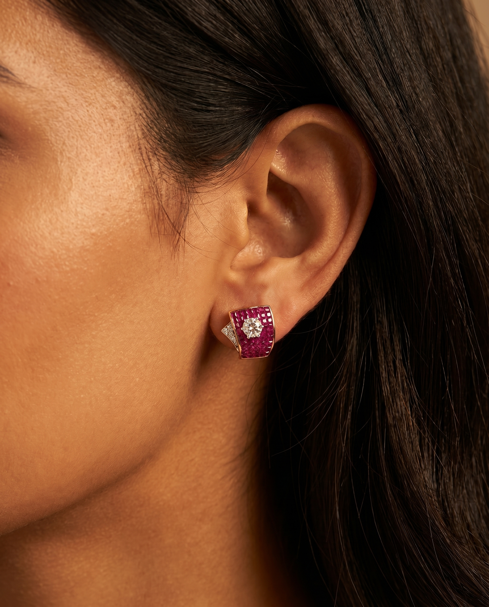 Semi Precious Ruby Halo Studs