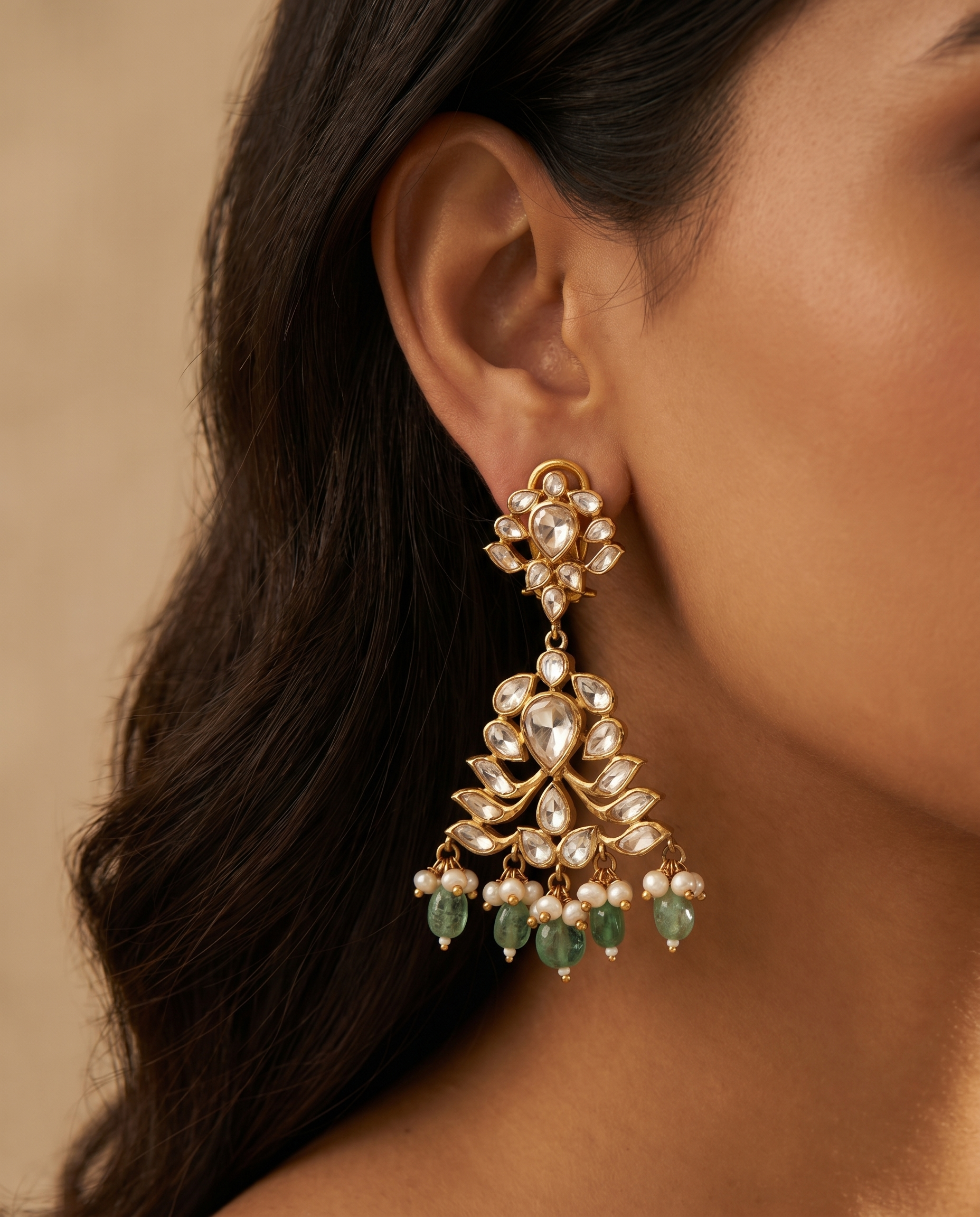 Lotus Emerald Pearl Chandbali