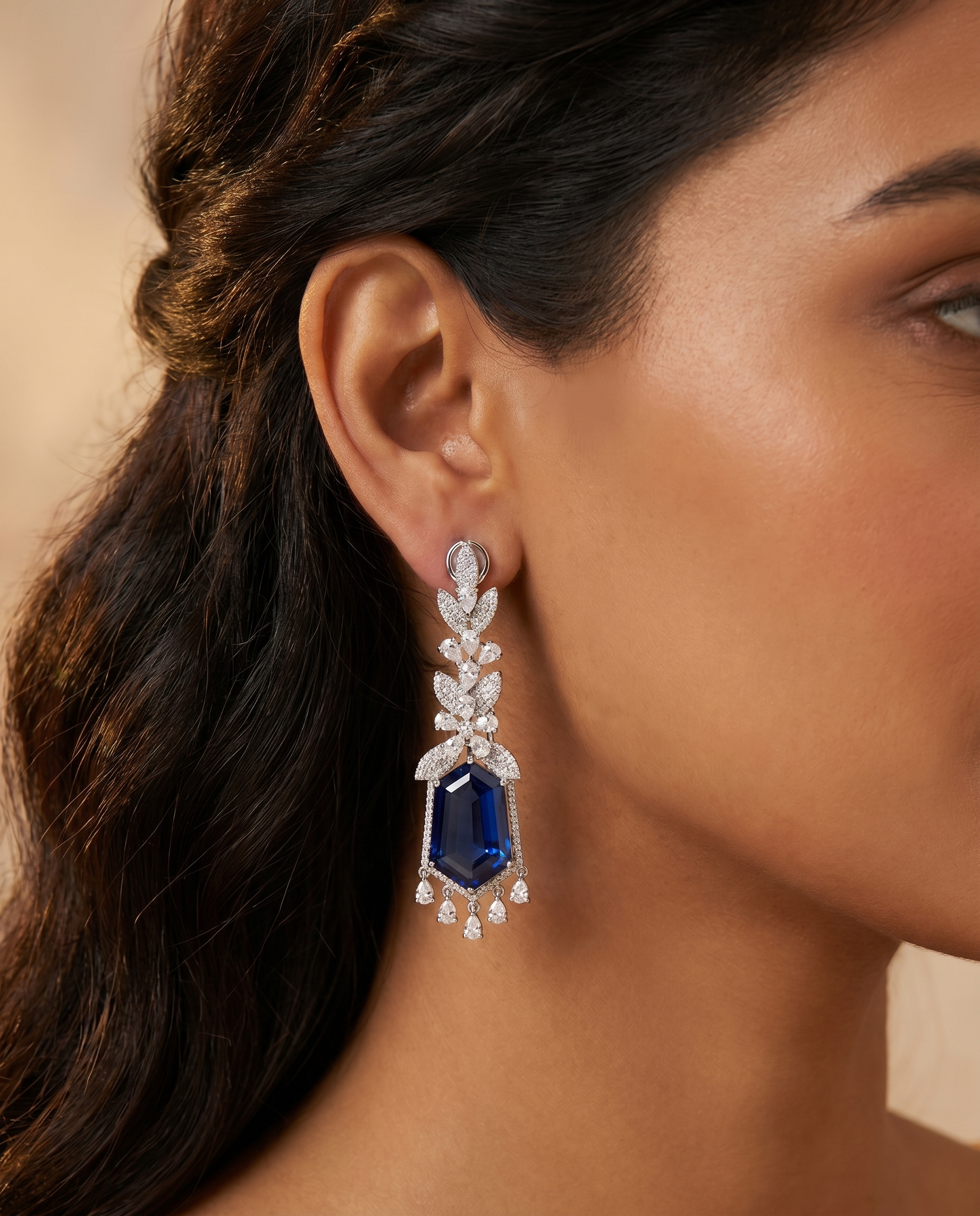 Sapphire Baguette Crystal Chandelier Earrings