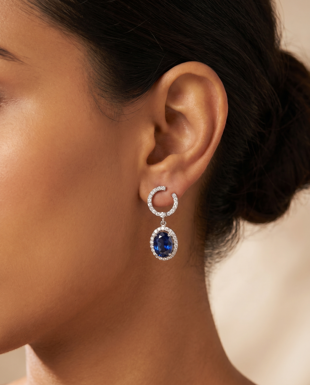Sapphire Oval Lattice Drop Earrings