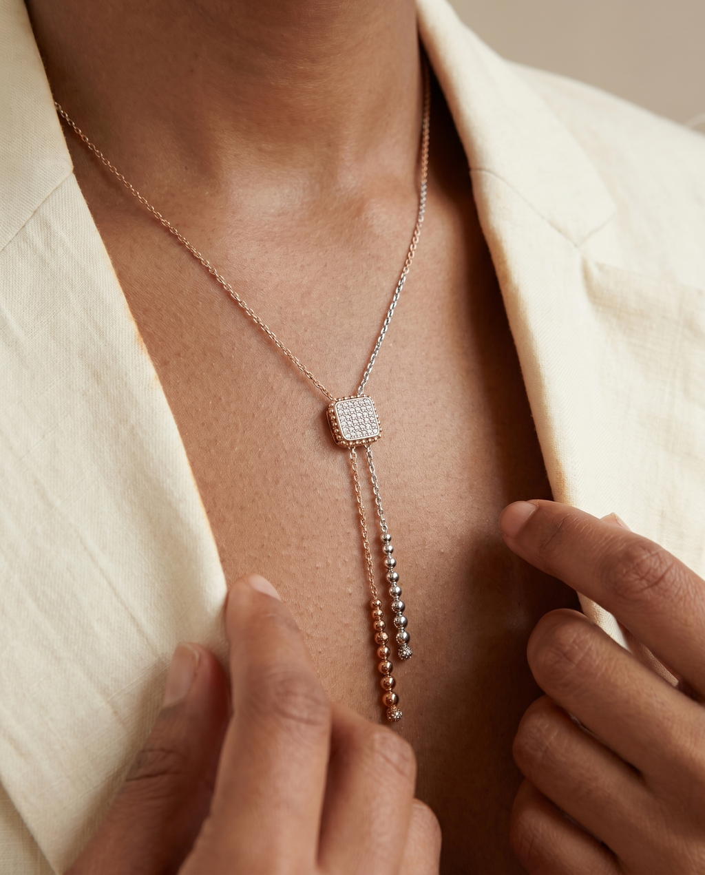Two-Tone Lariat Drop Necklace