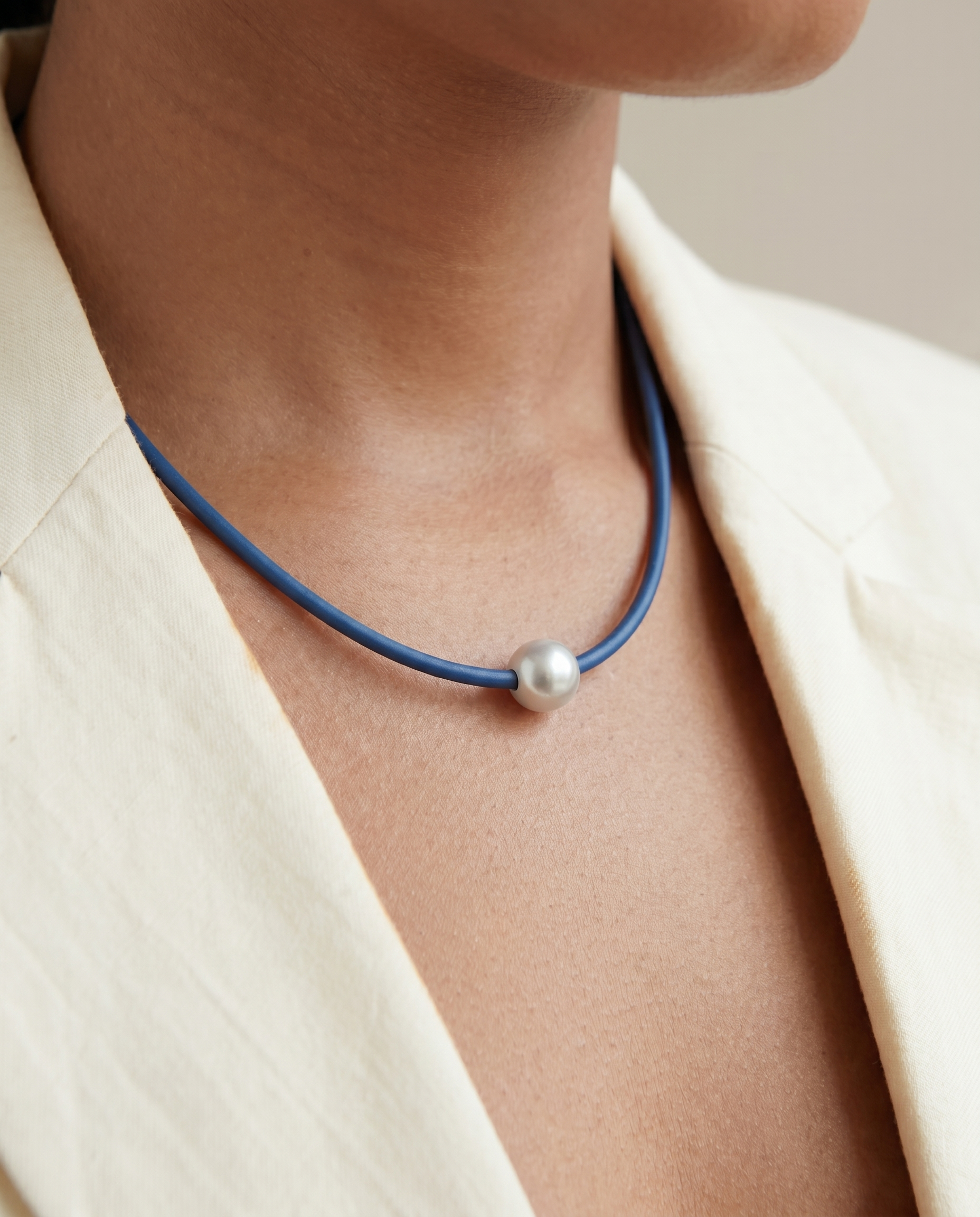 Navy Cord Pearl Choker