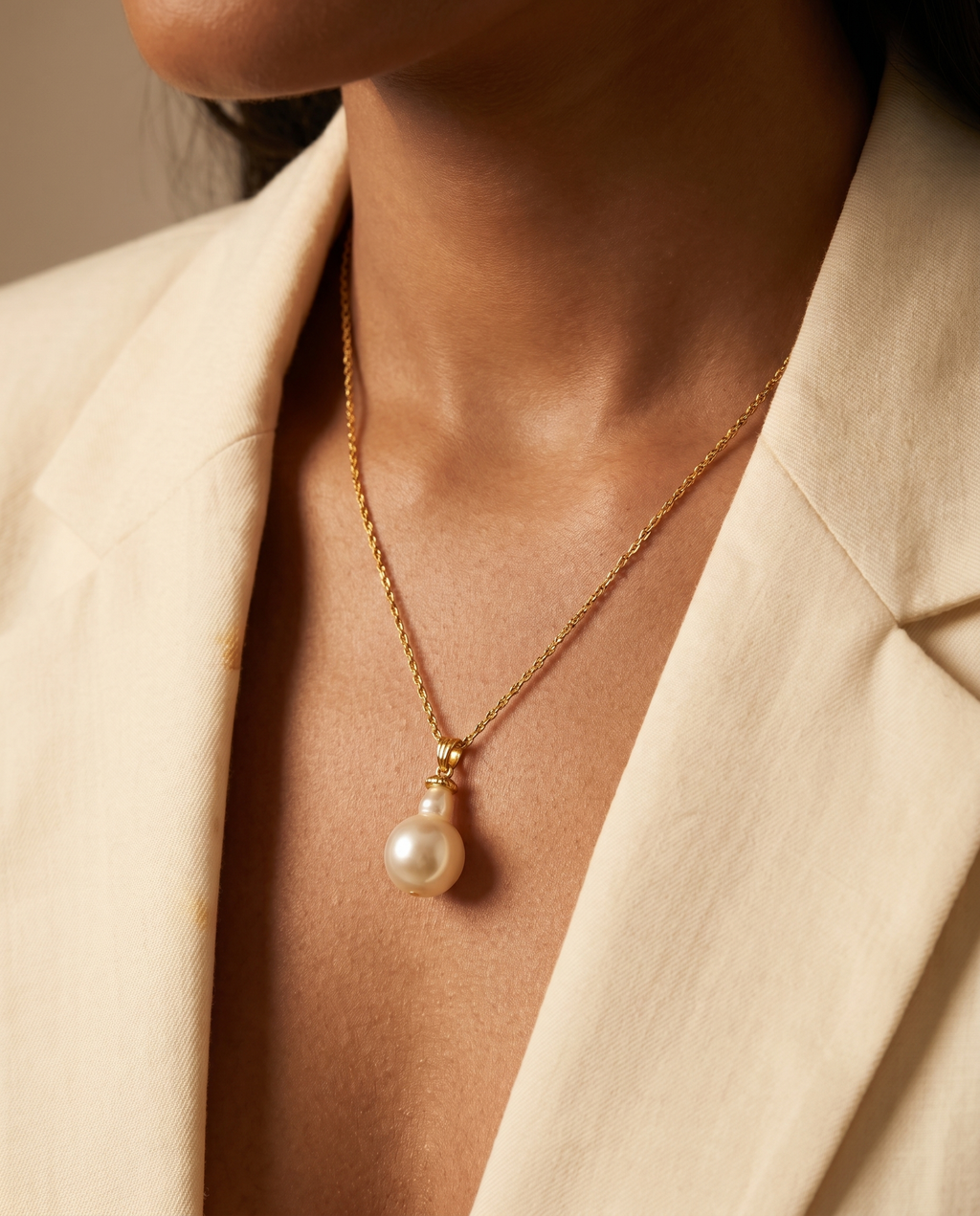 White Pearl Chain Necklace