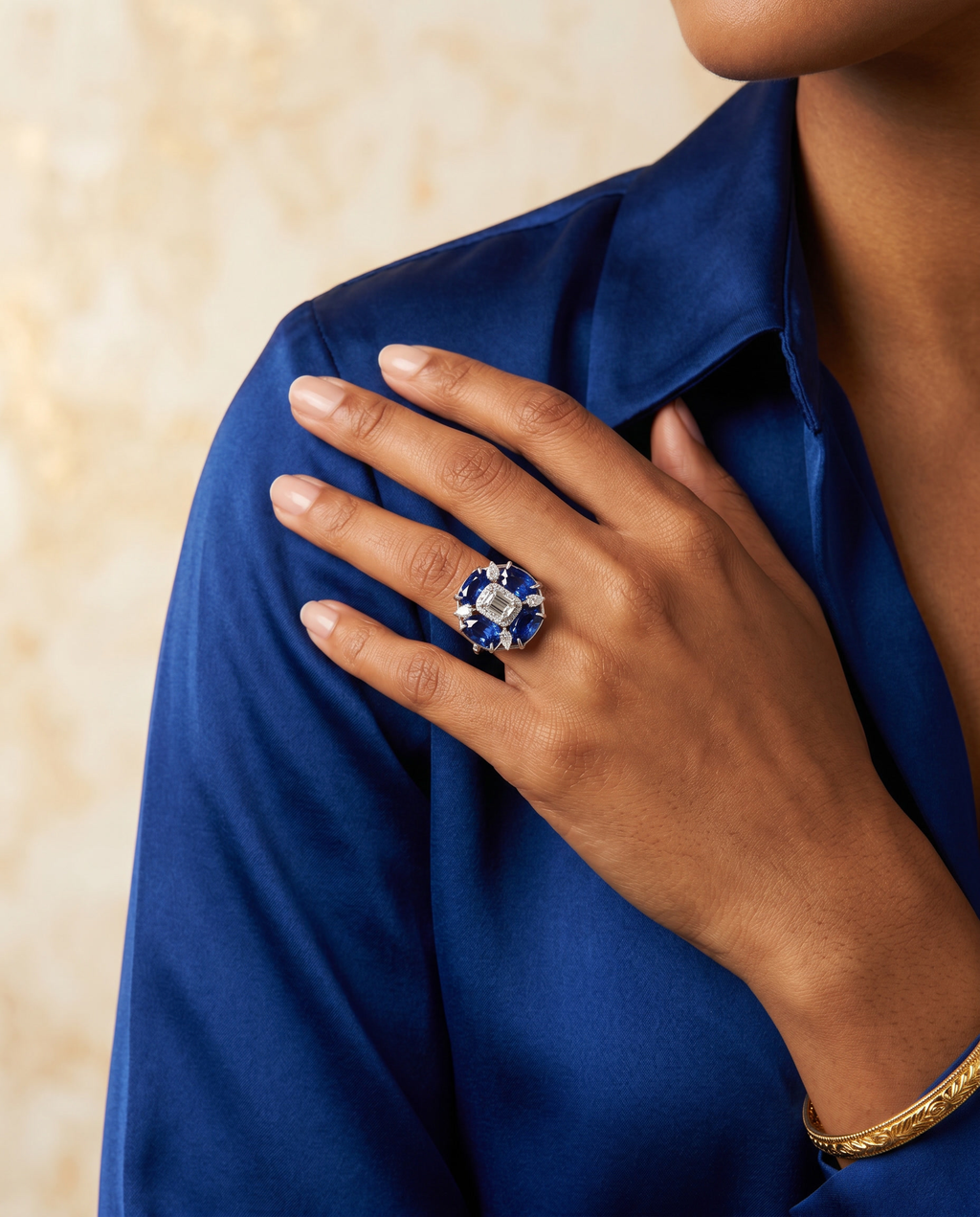 Sapphire Moissanite Cluster Ring