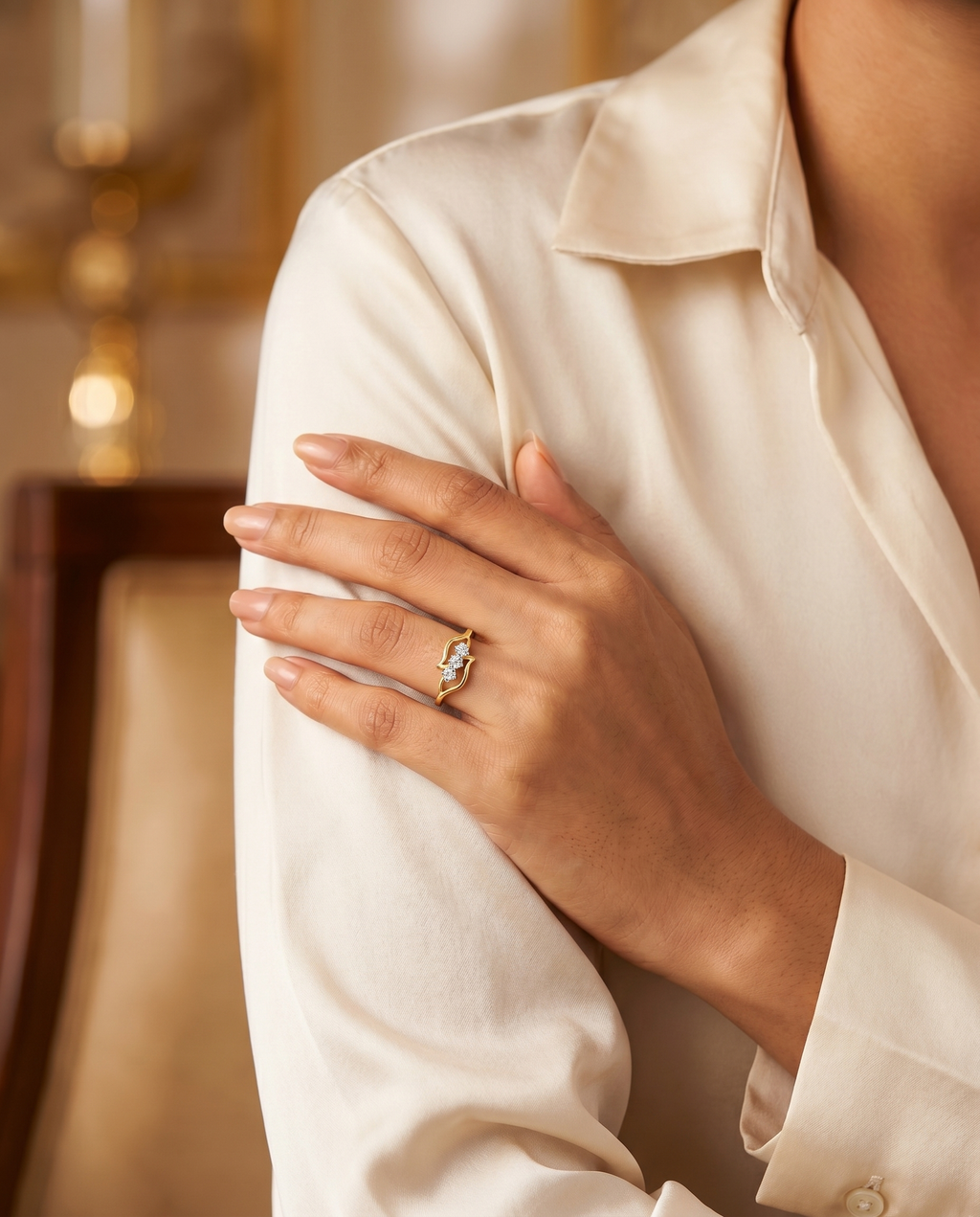 Three Stone Wave Ring