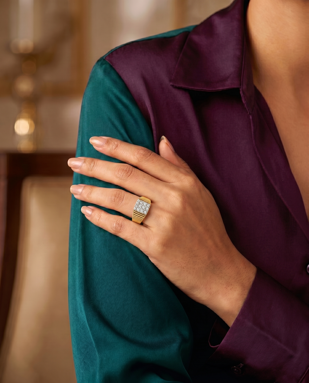 Men's Corrugated Band Cluster Ring