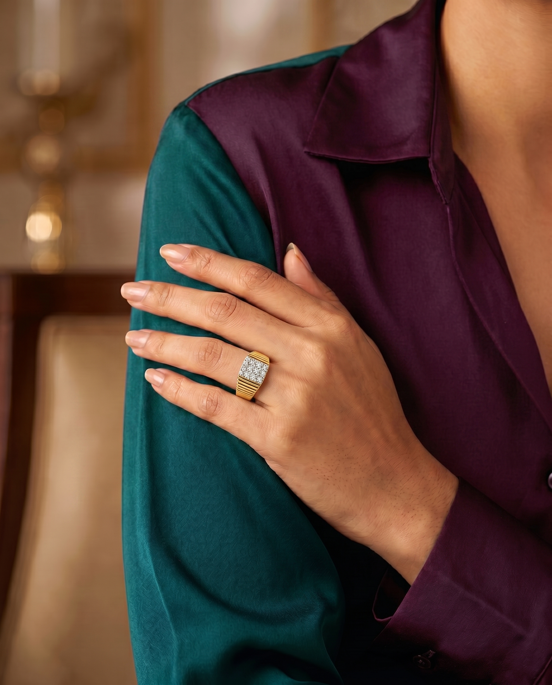 Men's Corrugated Band Cluster Ring
