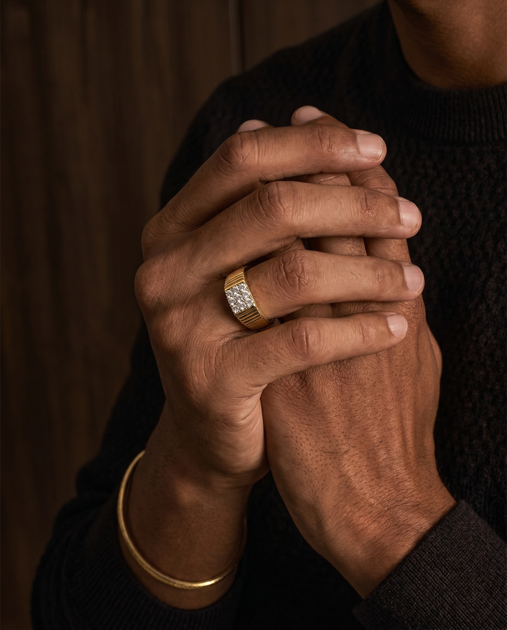 Men's Corrugated Band Cluster Ring