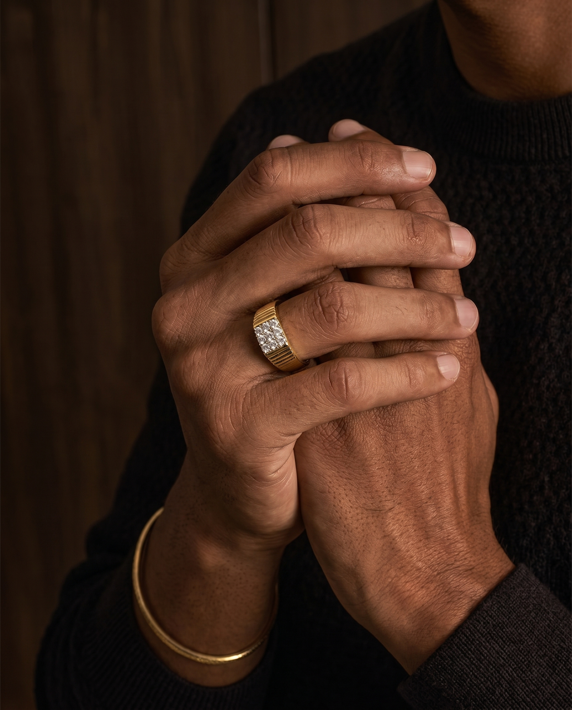 Men's Corrugated Band Cluster Ring