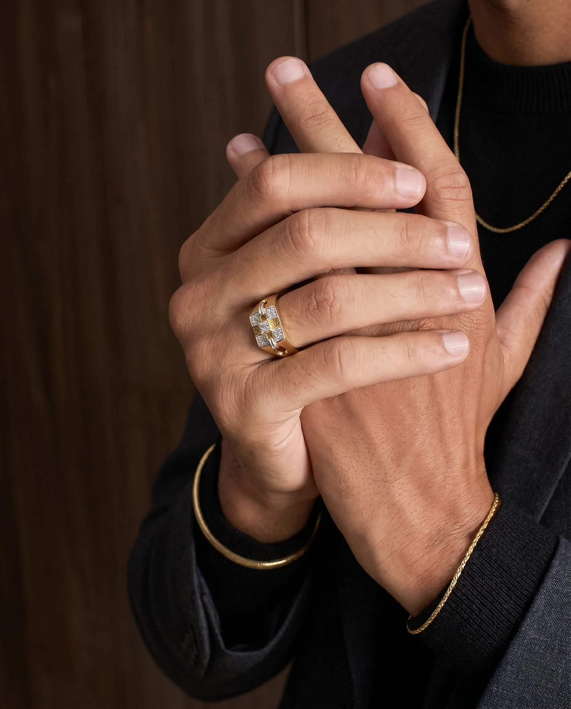 Men's Checkerboard Cross Ring