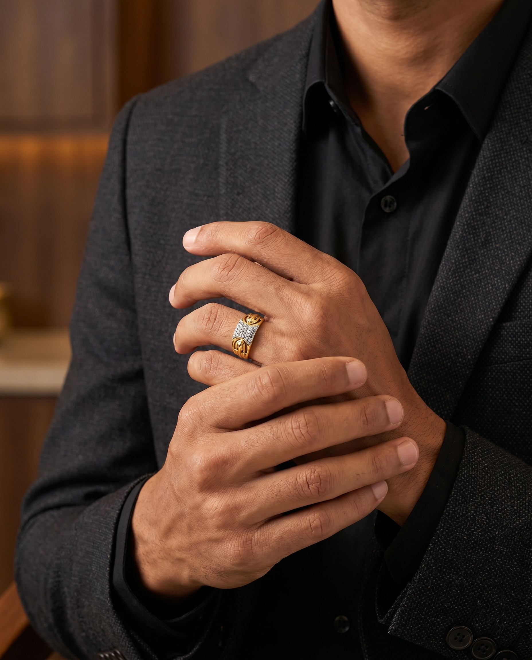 Men's Fluted Dome Pavé Ring