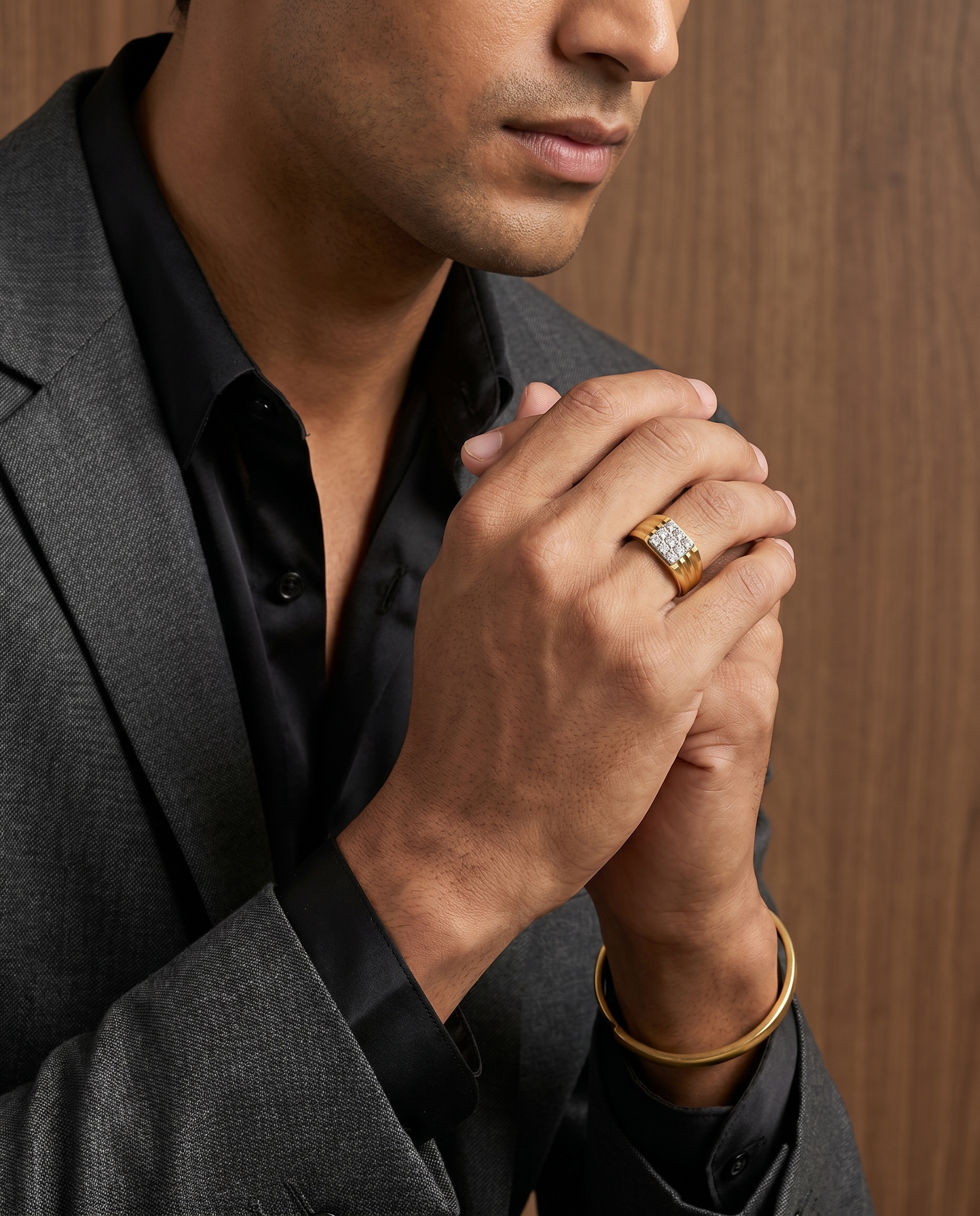 Men's Step Edge Cluster Ring