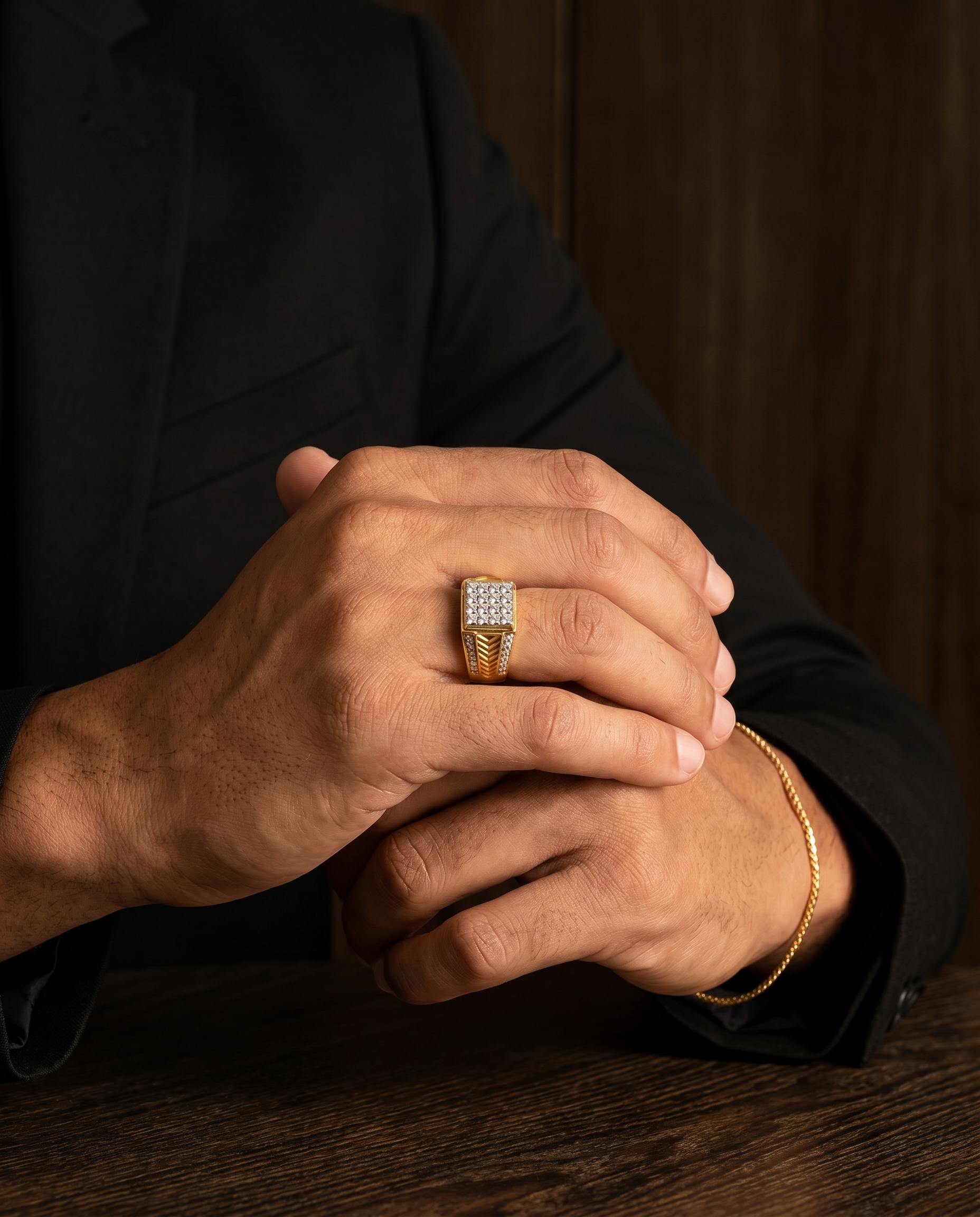 Men's Arrow Engraved Pavé Ring