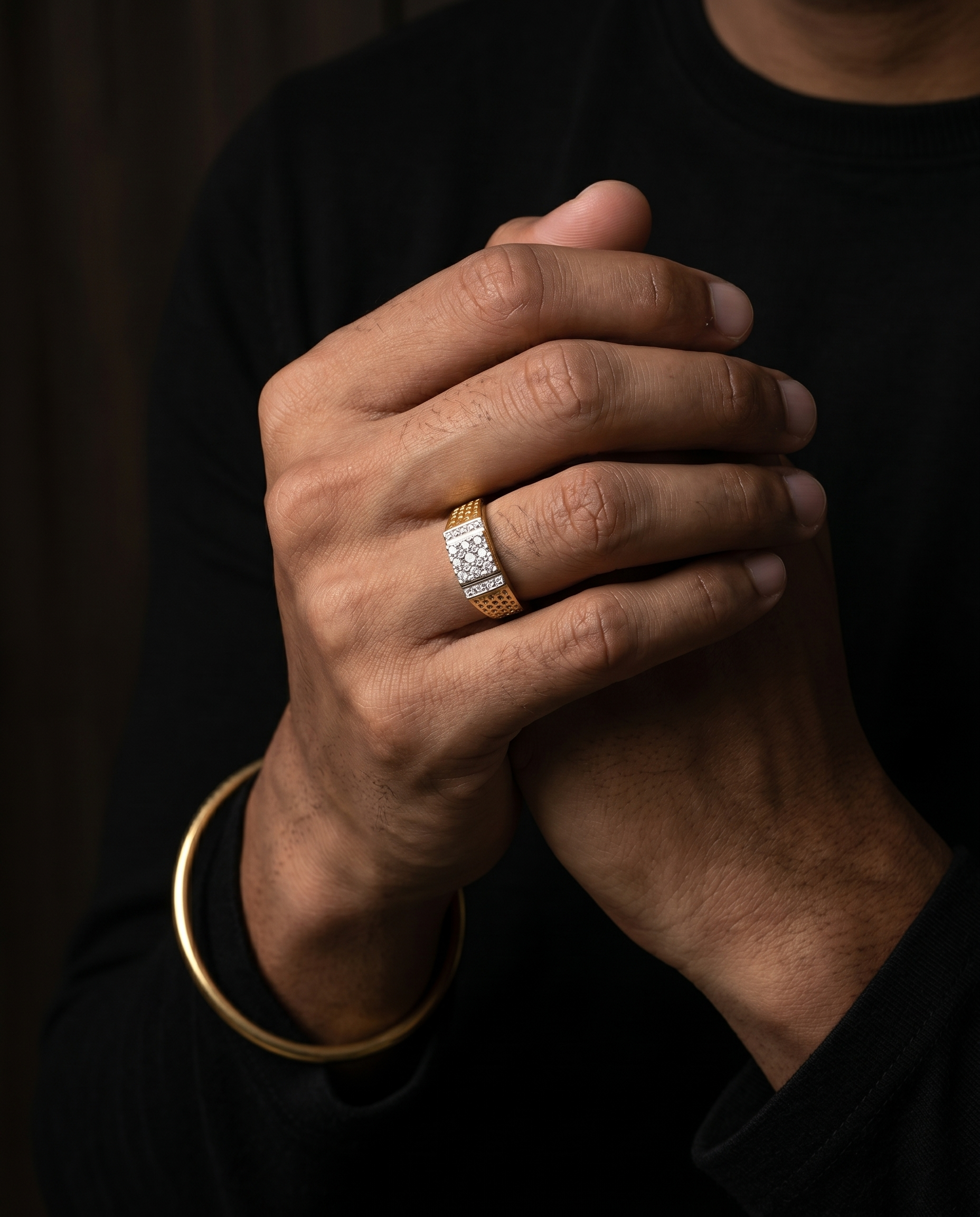 Men's Waffle Texture Pavé Ring