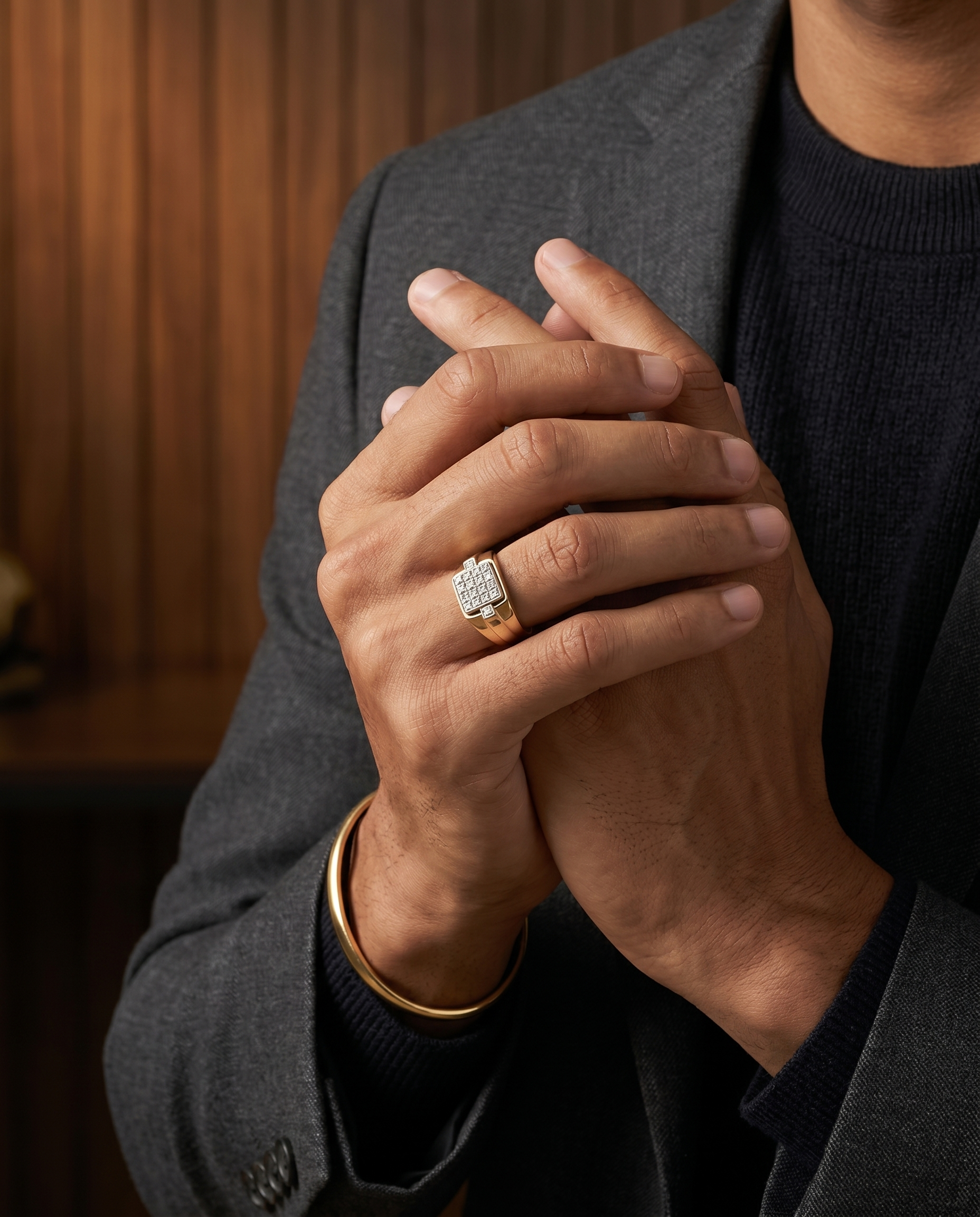 Men's Square Pavé Silver Ring