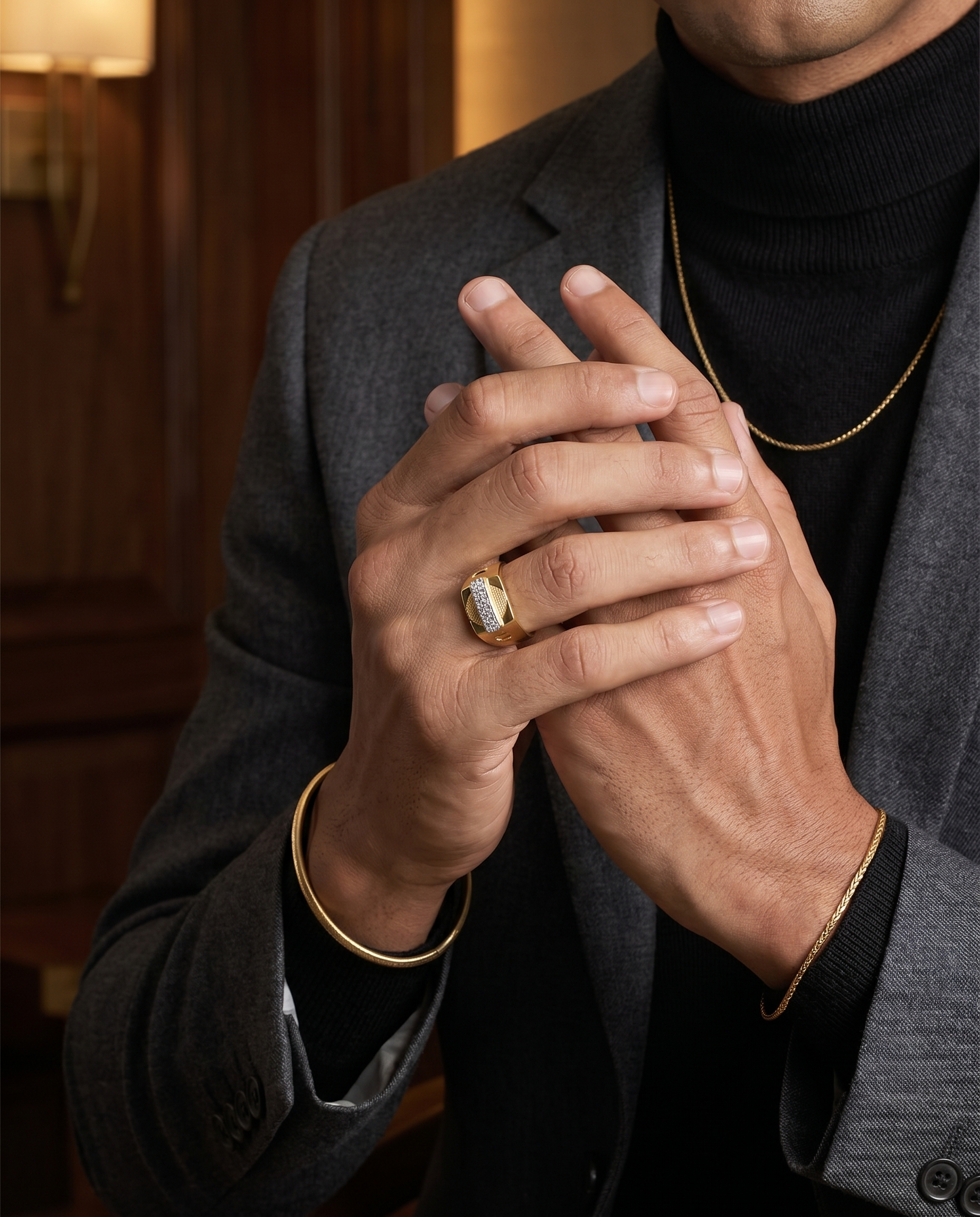 Men's Bar Textured Silver Ring