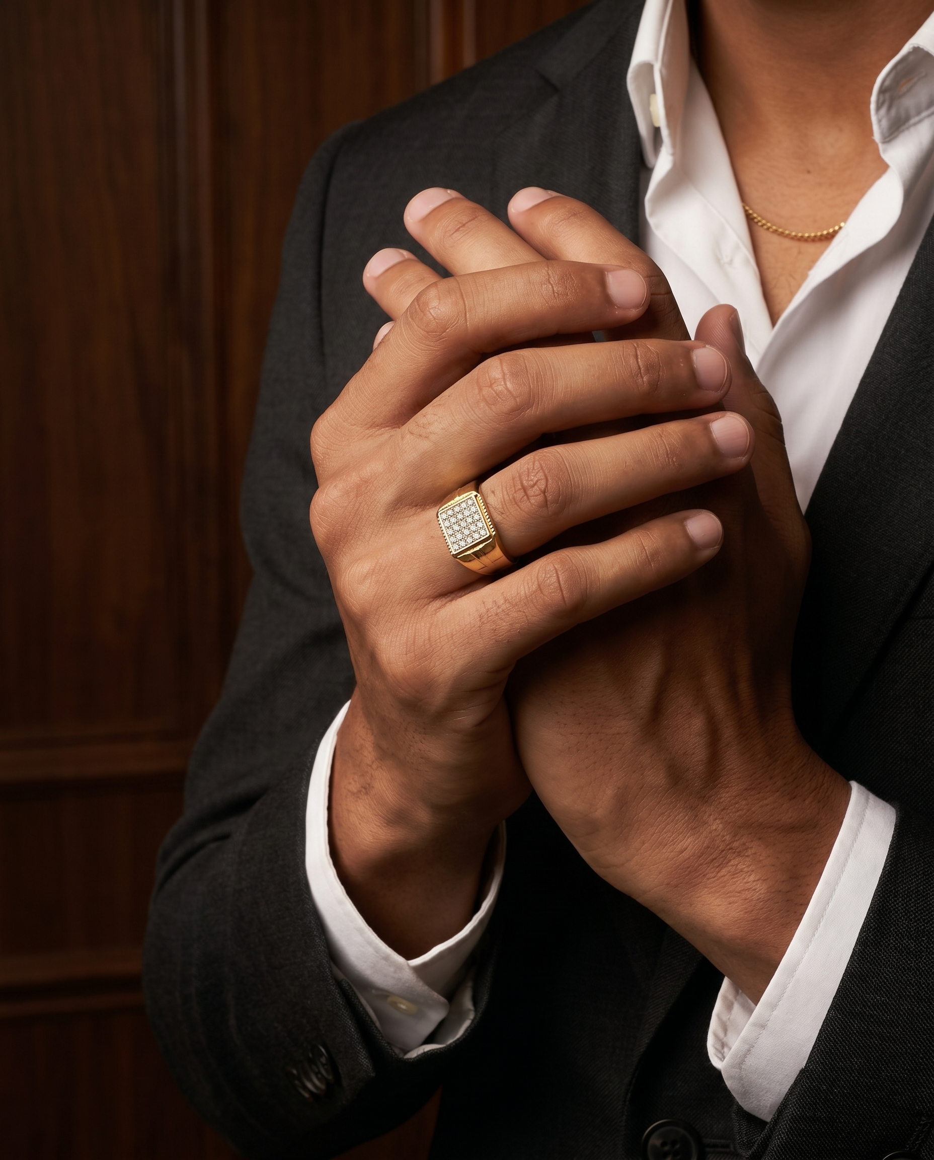 Men's Grid Pavé Signet Ring