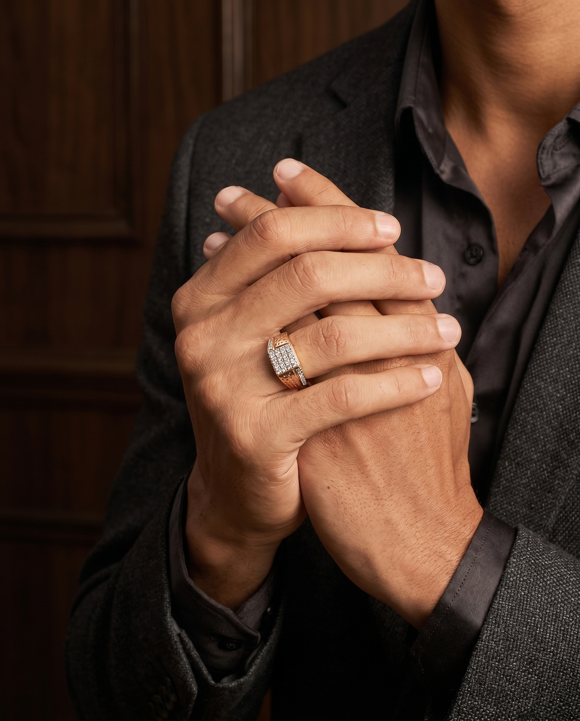 Men's Textured Dome Pavé Ring