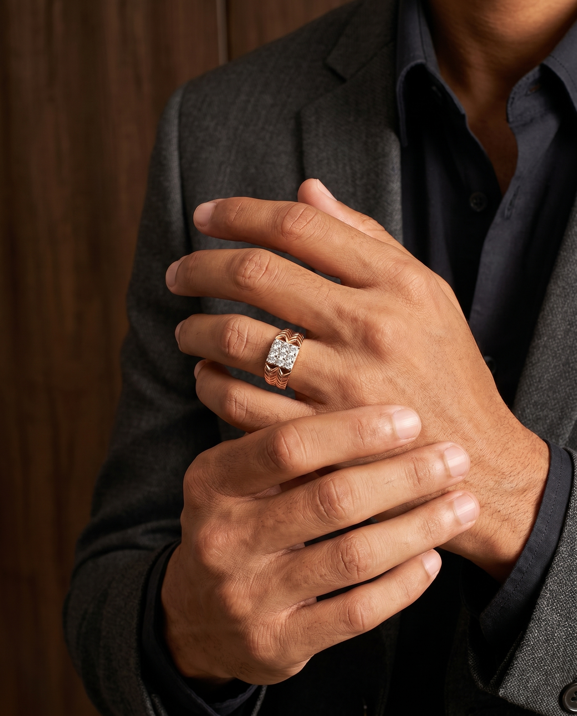 Men's Chevron Crystal Ring