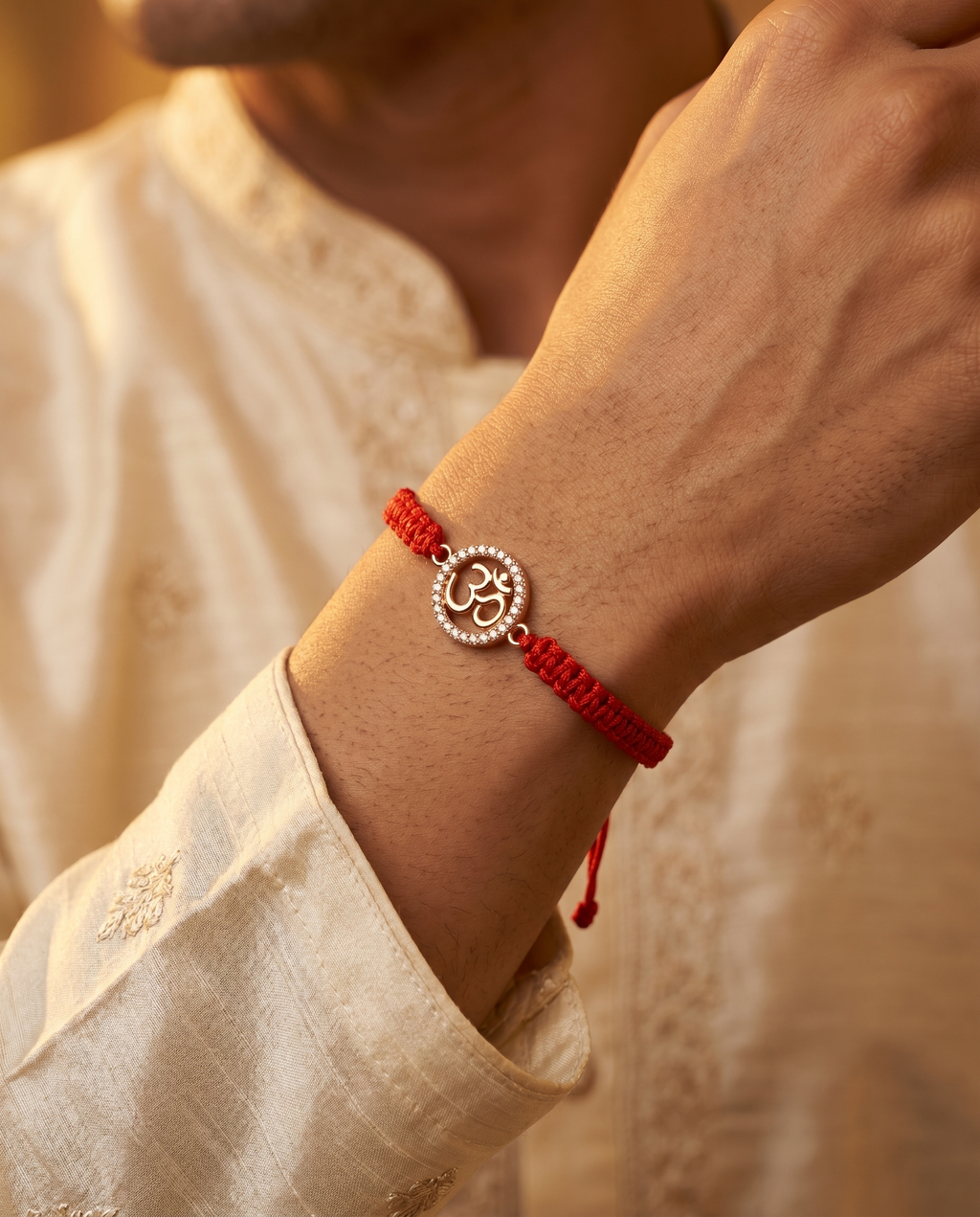 Om Charm Red Macramé Bracelet