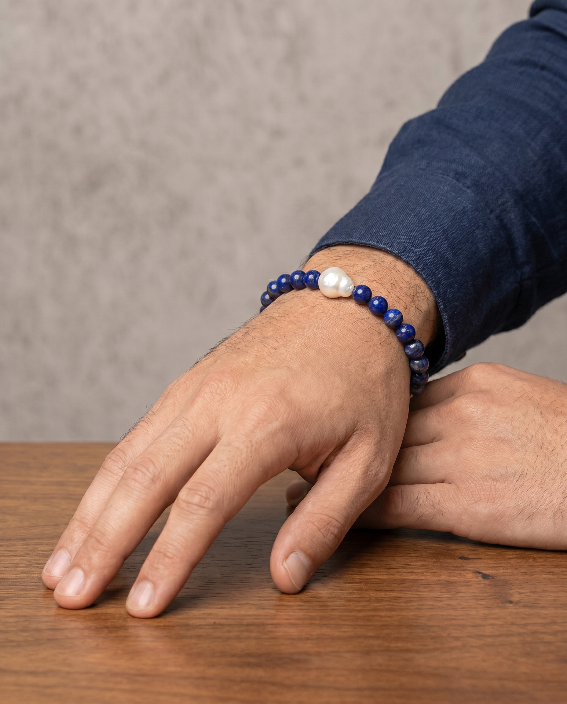 Lapis Blue Pearl Gold Bracelet