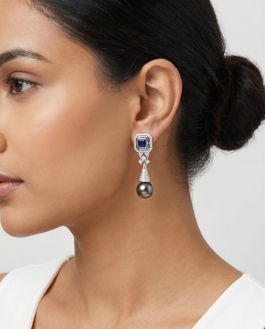 Sapphire Art Deco Pearl Earrings
