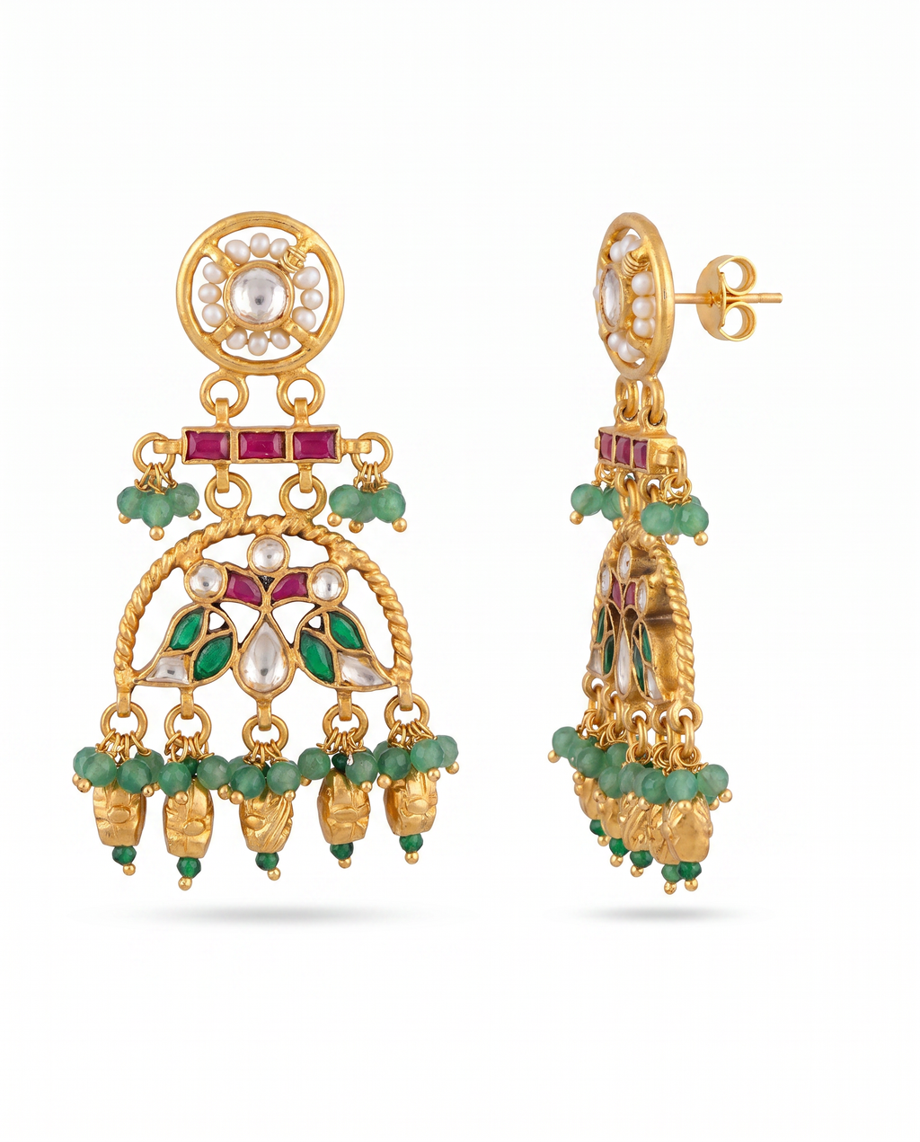 Kundan Emerald Bead Chandelier Earrings