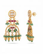 Kundan Emerald Bead Chandelier Earrings