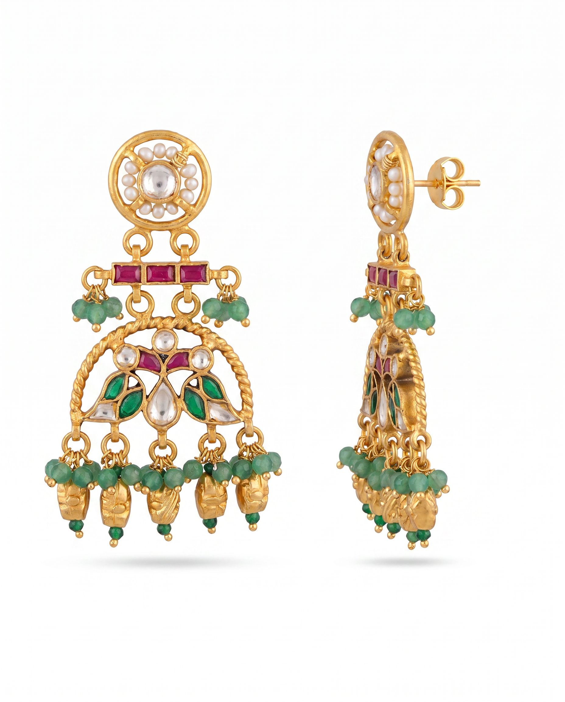 Kundan Emerald Bead Chandelier Earrings